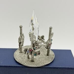 CCI Pewter & Crystal Small Figurine Carousel w/ 4 Horses 2.75” tall Vintage 6073